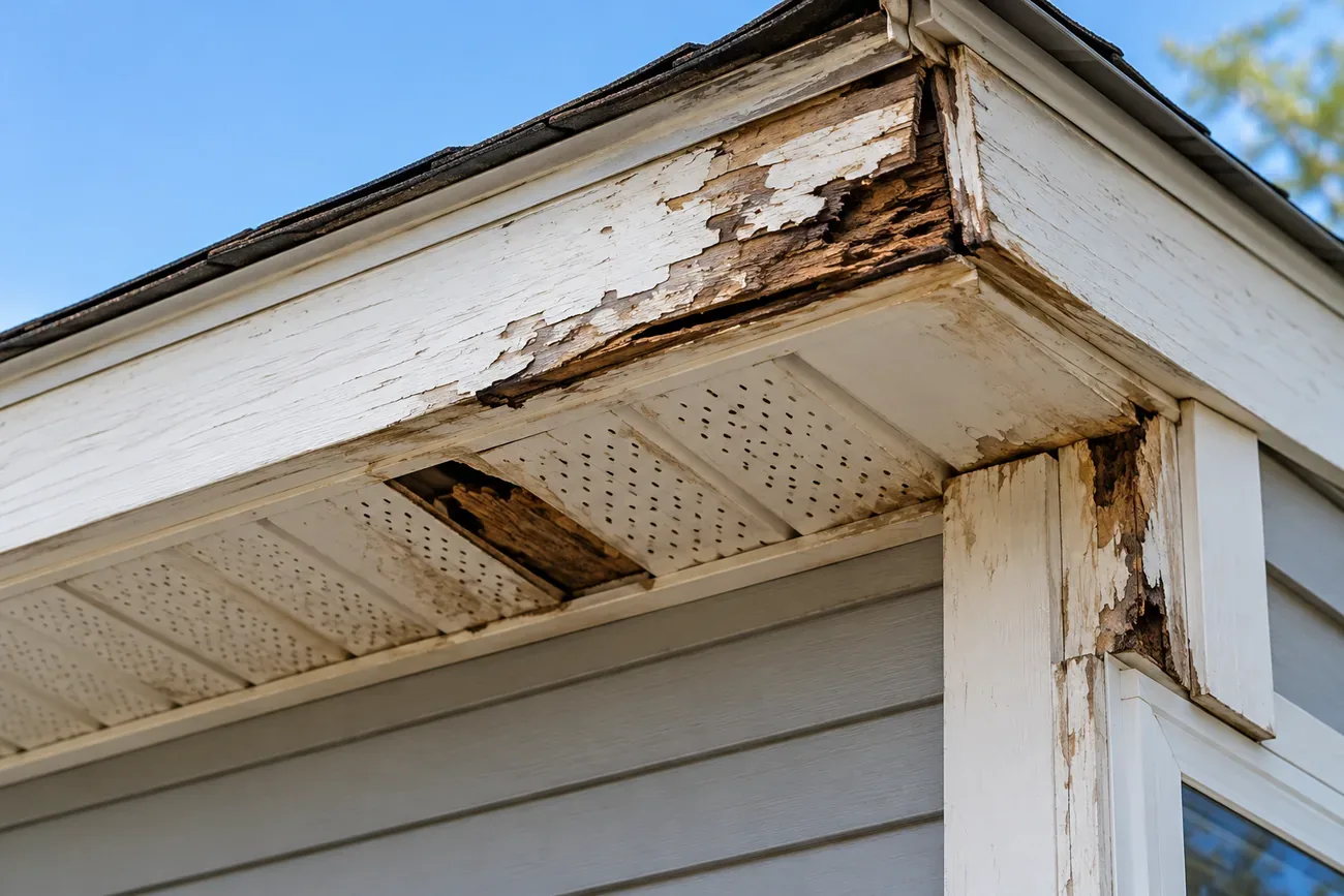 Rot damage on a roof.