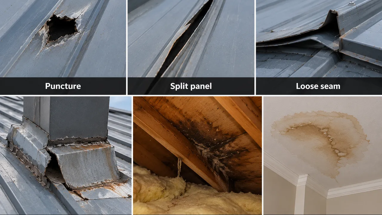 Different types of damages caused by hail.