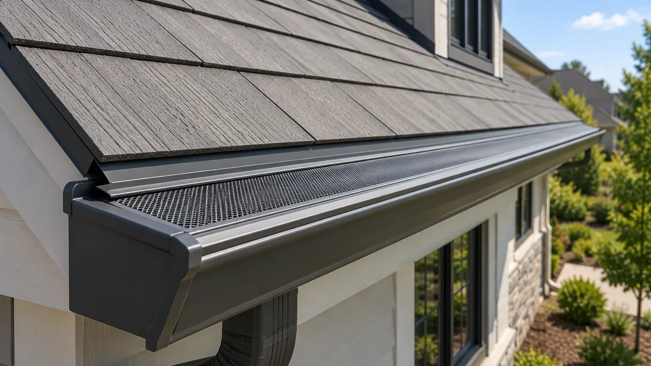 Gutter guards built into a seamless gutter system.