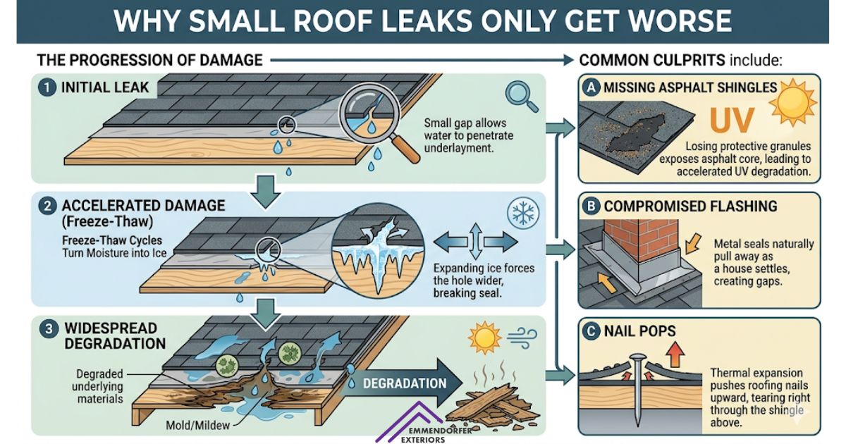 Can Small Roof Leaks Fix Themselves? (Spoiler: No) 1 Why Small Roof Leaks Only Get Worse infographis